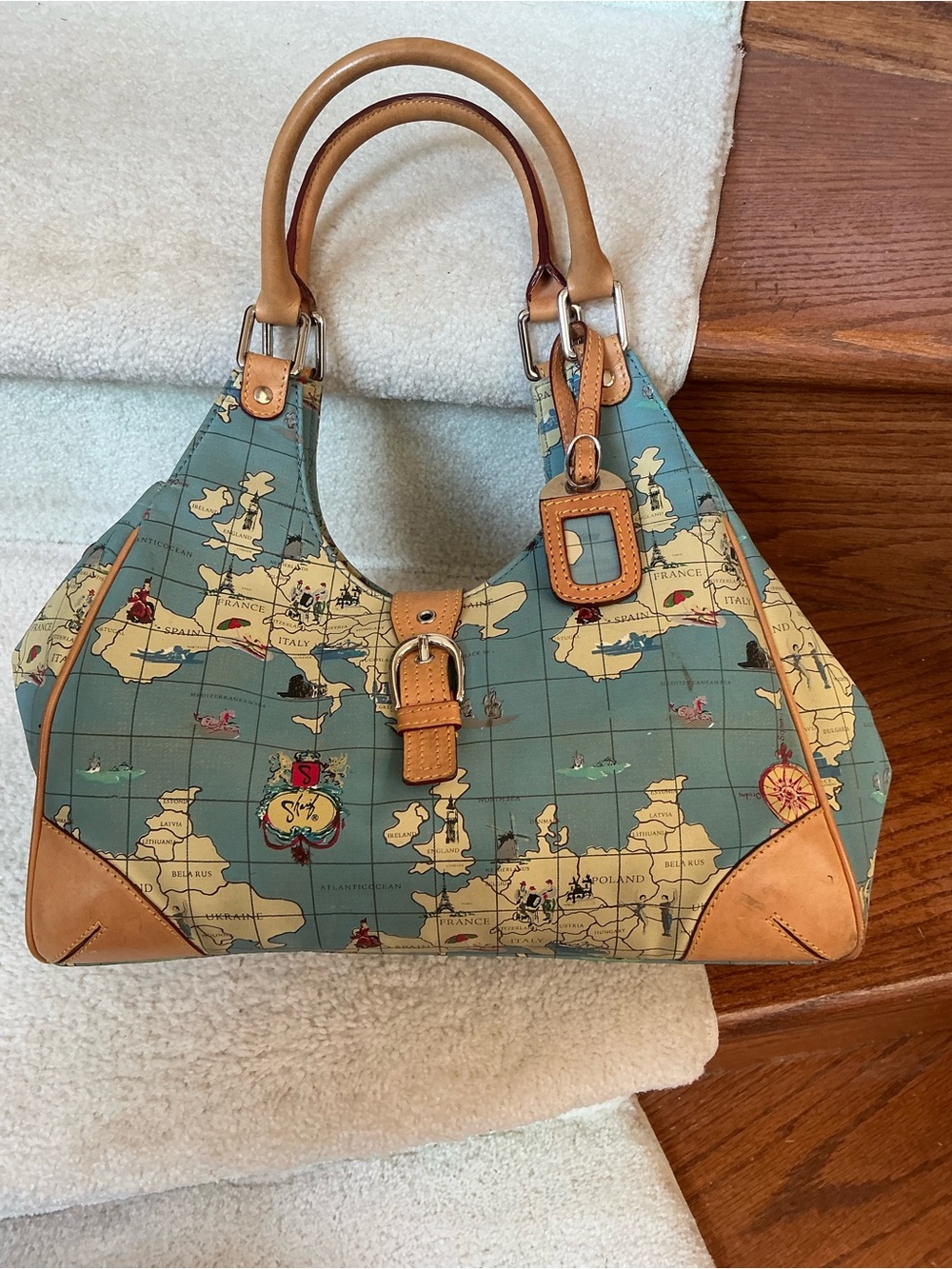 VINTAGE LIFESTYLE BY SHARIF MAP WORLD SHOULDER PURSE BAG
